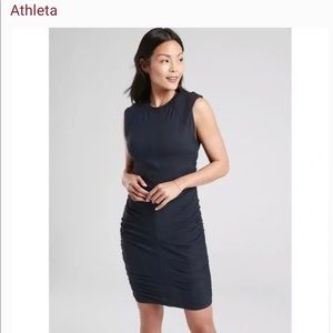 Athleta Apres Cap Sleeve Ruched Dress Navy Small